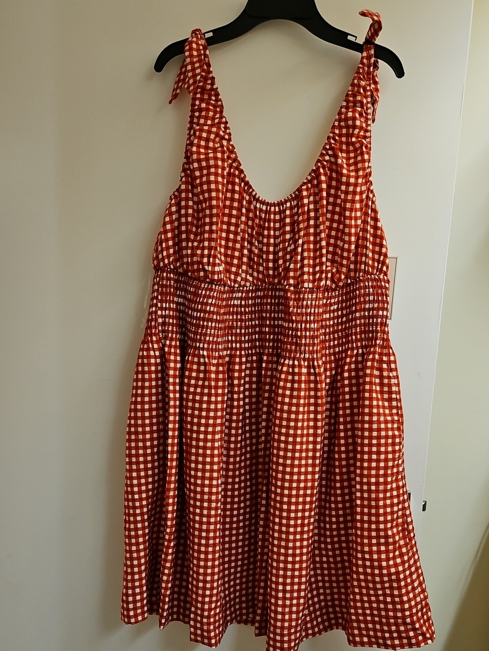 Kacey Lee Women's Smocked Mini Dress, XXL, Red Gingham Pattern